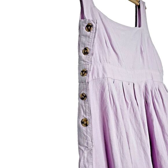 womens sundress side button square romantic chic violet pink linen size L - Picture 3 of 12